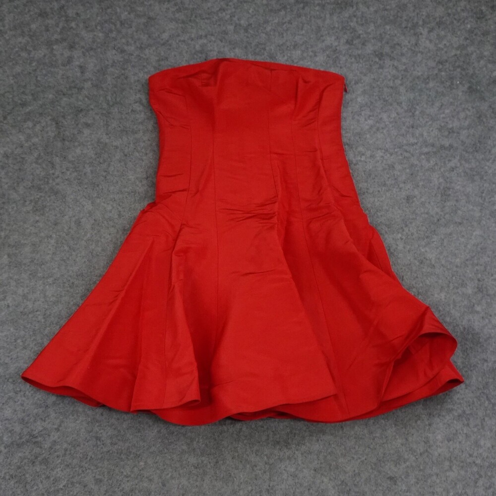 Ralph Lauren Dress Womens 8 Red Strapless Fit Flare Silk Party Sleeveless A